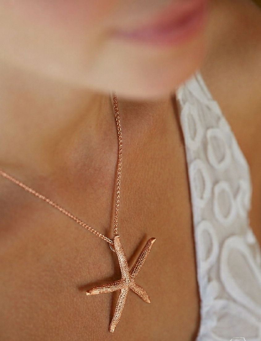 Large Starfish Pendant Necklace - 18 carat Yellow or Rose Gold Vermeil