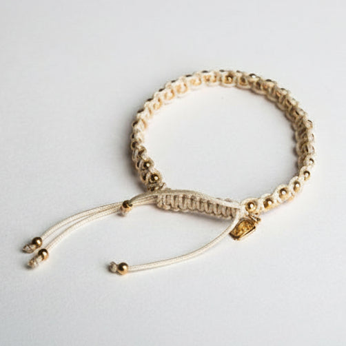Real Yellow Gold vermeil & Ivory Beaded shambala Bracelet gift