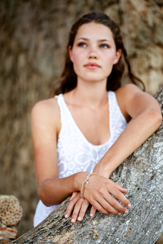 Three strands of Sterling silver beads 18k carat yellow and rose gold vermeil. Smart sophisticated look for all occasions.