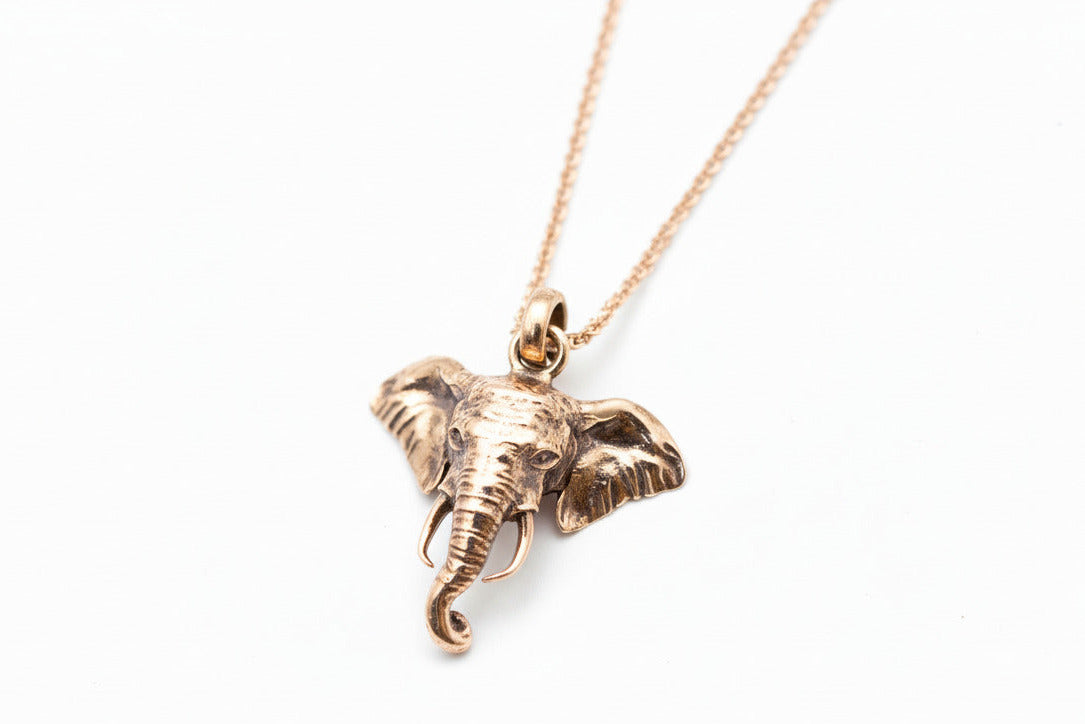 18 carat rose Gold Vermeil Elephant Head Pendant Necklace elephantophile