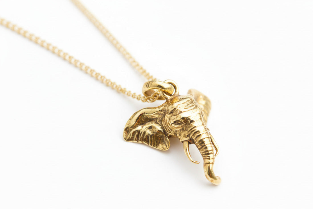 18 carat yellow Gold Vermeil African Elephant Head Pendant Necklace
