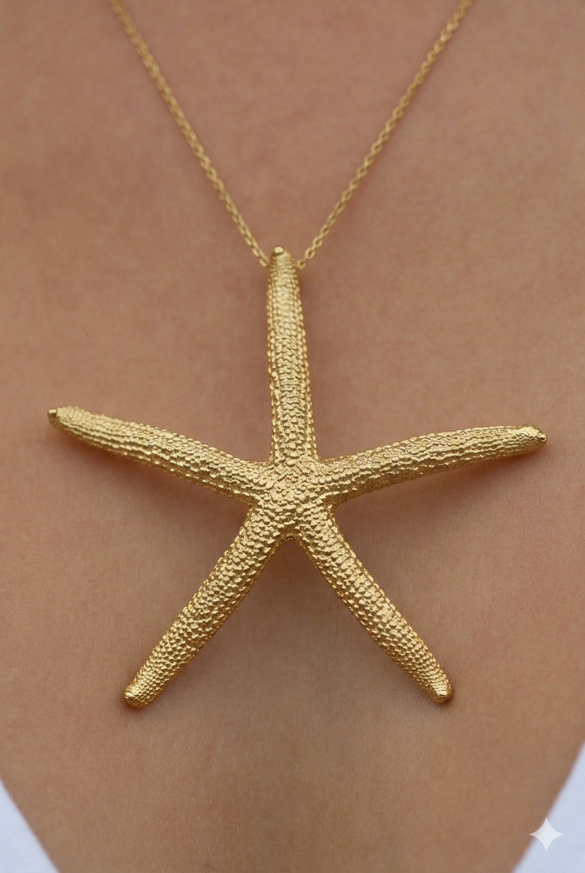 Large Starfish Pendant Necklace Yellow Gold Vermeil