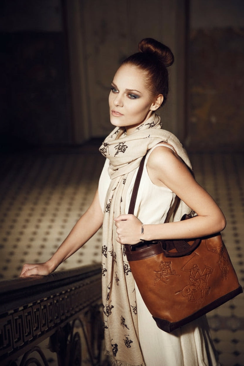 ‘Three Horsemen’ Pure Cashmere Polo Pashmina