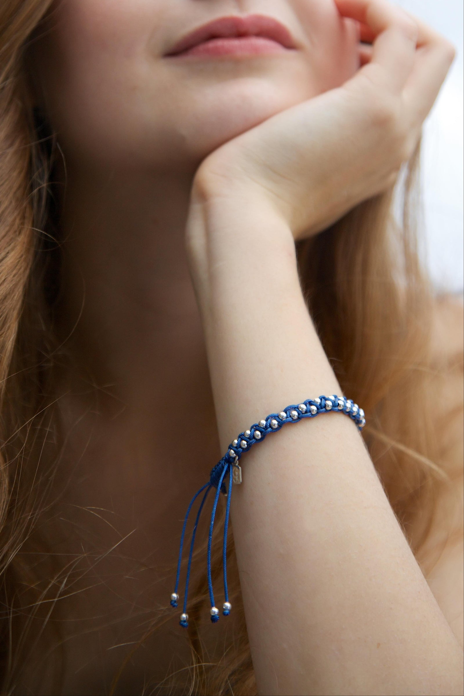Blue Sterling Silver Beaded Shambala Friendship Sister Bracelet