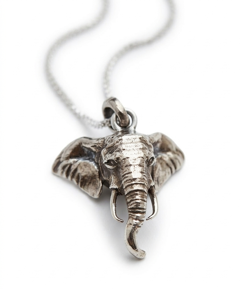 Sterling Silver Elephant Head Pendant Necklace - perfect gift for any elephant lover