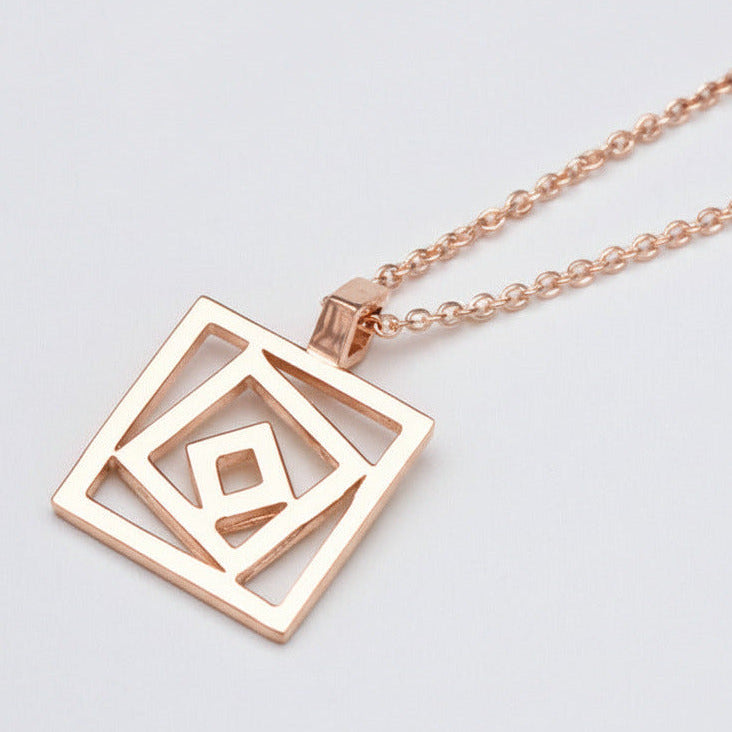 Rose Gold Geometria Square Pendant Necklace