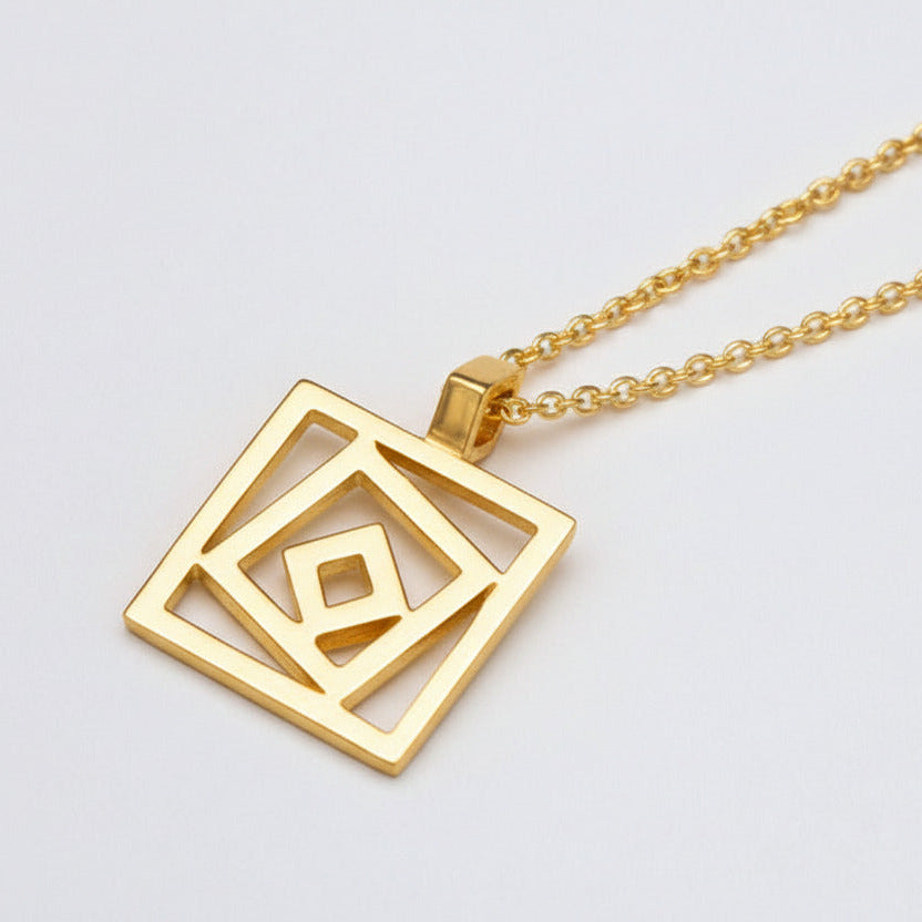 Yellow Gold Geometria Square Pendant Necklace