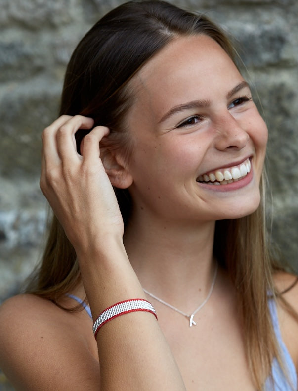 Sophisticated Shimmering Sterling Silver Beaded Bracelet in Red