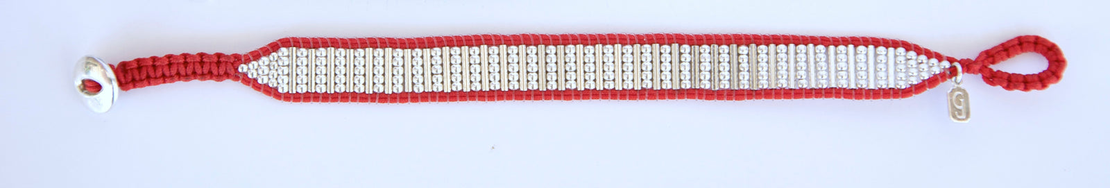 Shimmering Sterling Silver Bead Bracelet in Red