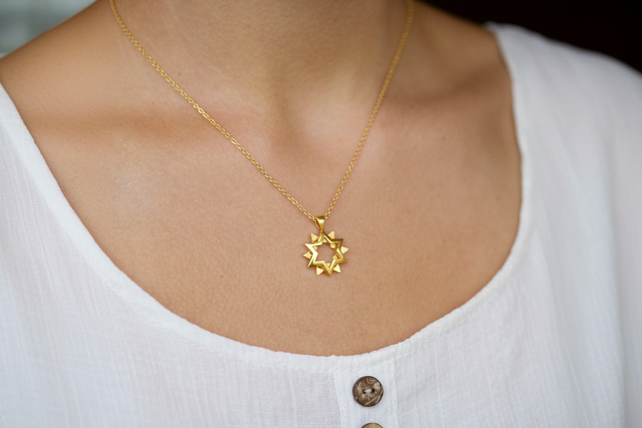 Yellow Gold Sun Necklace Pendant