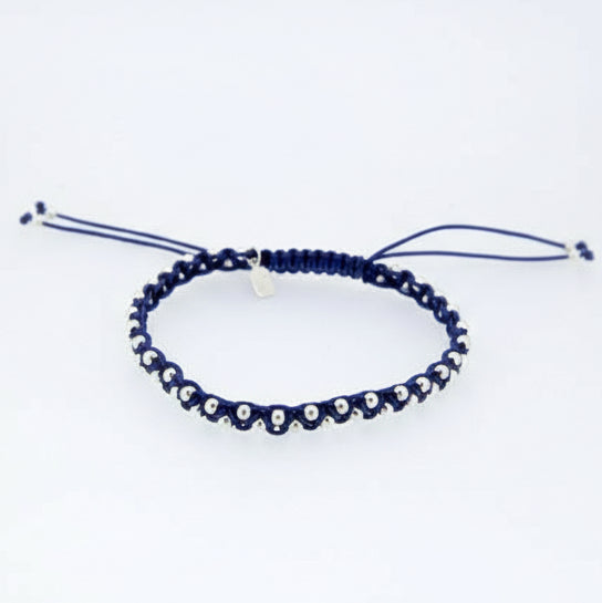 Blue Sterling silver beaded shambala bracelet ideal budget girl gift