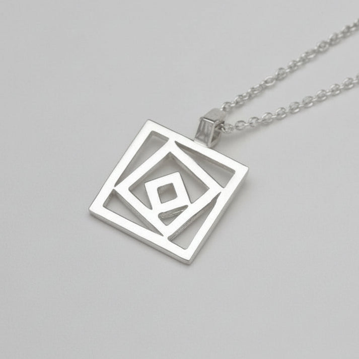 Sterling Silver Geometria Square Pendant Necklace 