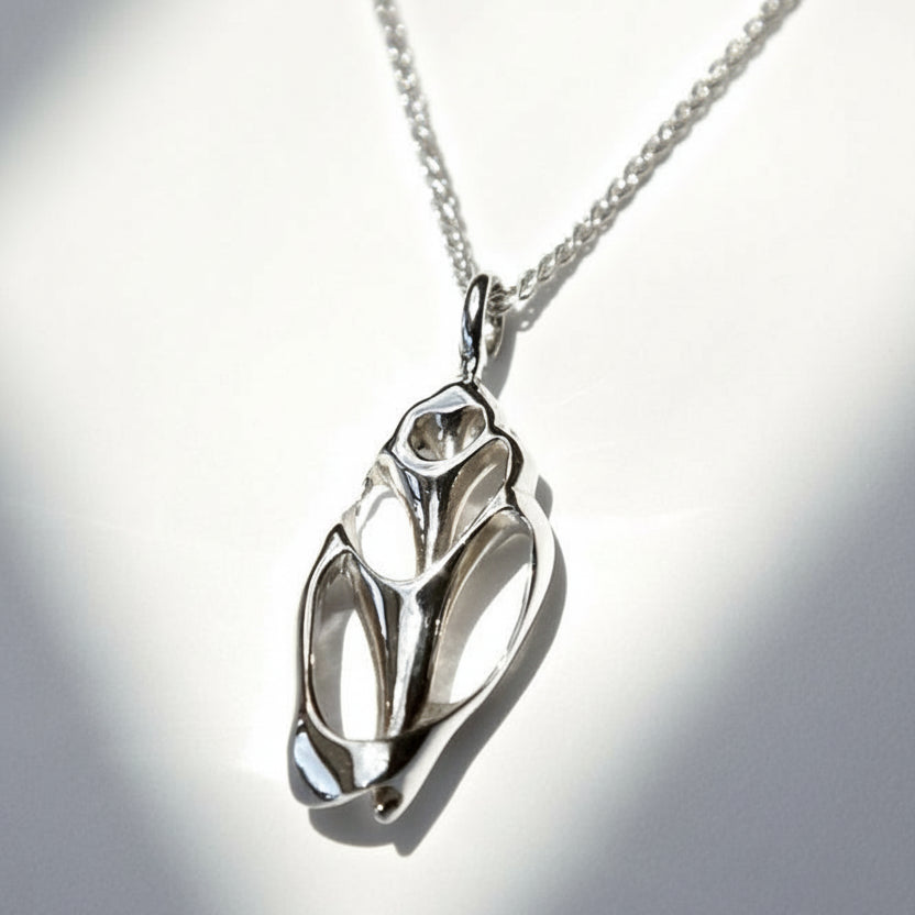 Sensational Sterling Silver Organic Unique Natural Sturcture Seashell Pendant Necklace