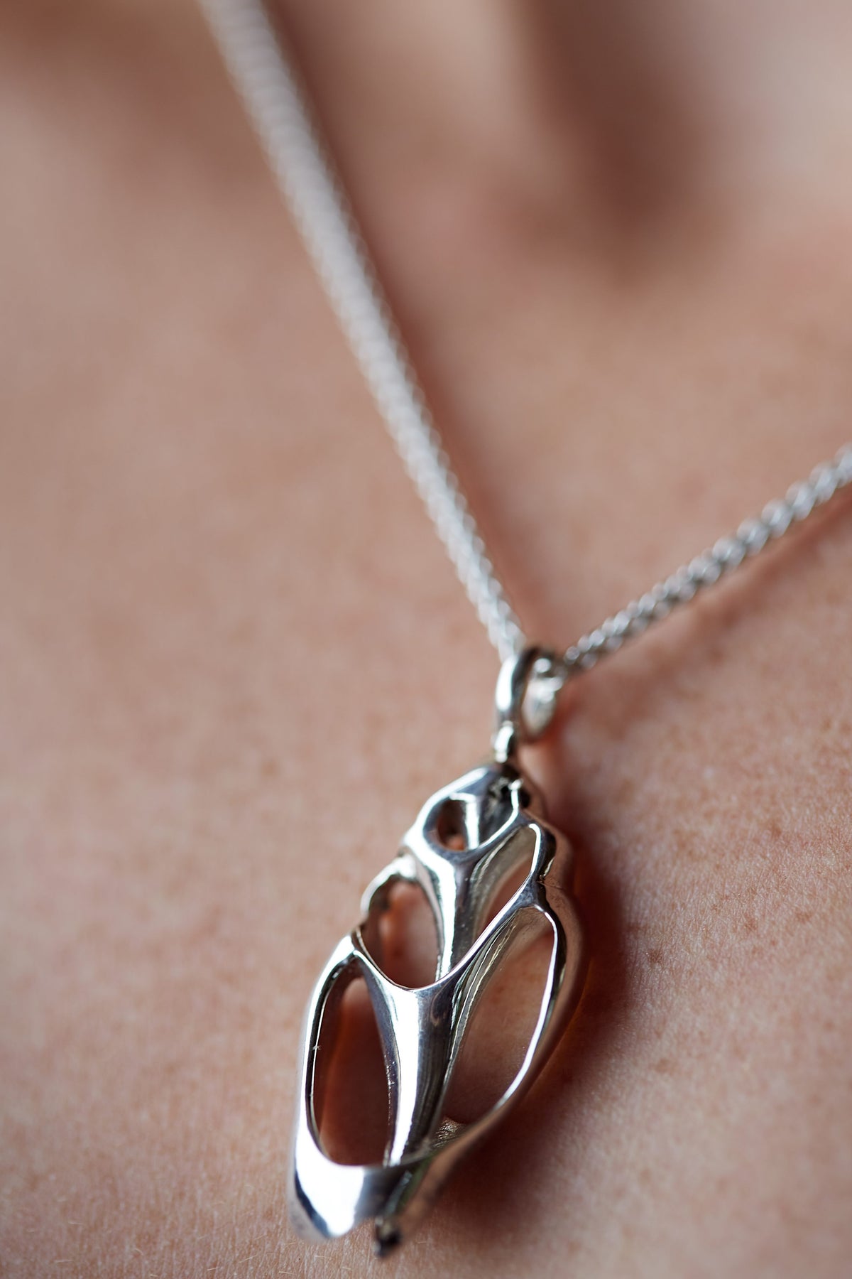 Organic Shell Structure Sterling Silver Pendant Necklace on Sterling silver chain