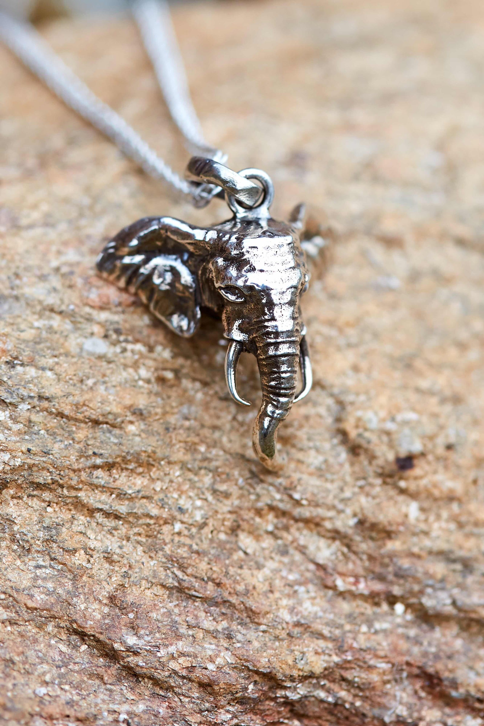 Sterling Silver Elephant Head Pendant Necklace - perfect present for any elephant lover