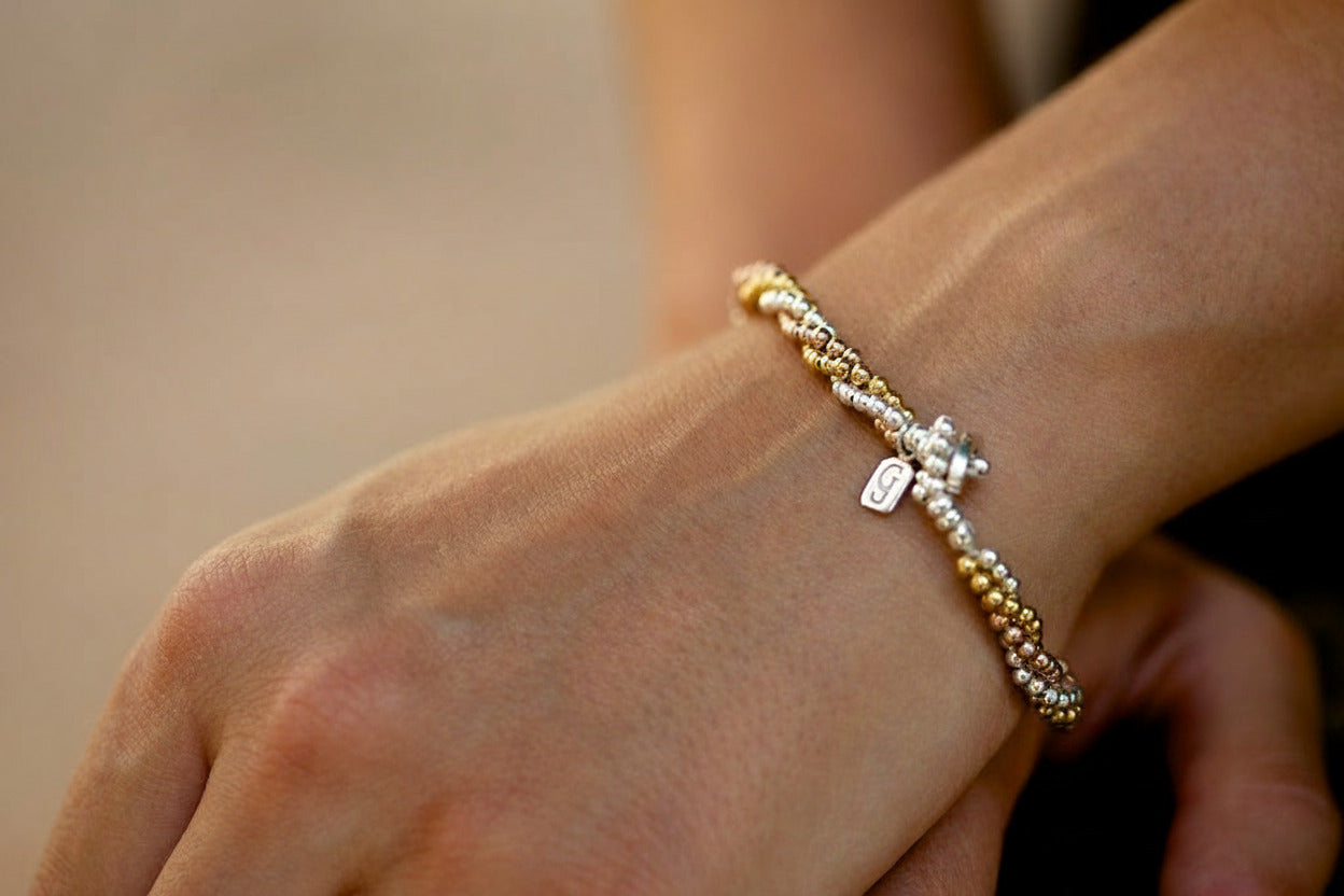 Extremely elegant versatile precious metal beaded bracelet for her. Perfect present. 