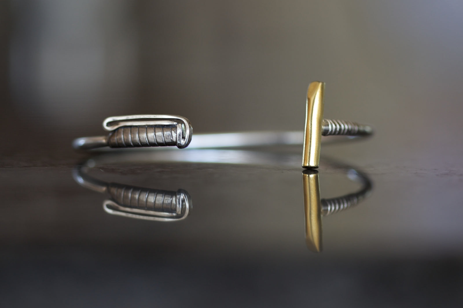 Luxury luxe 18 Carat yellow gold vermeil & Black Rhodium Polo Stick Mallet Bangle bracelet