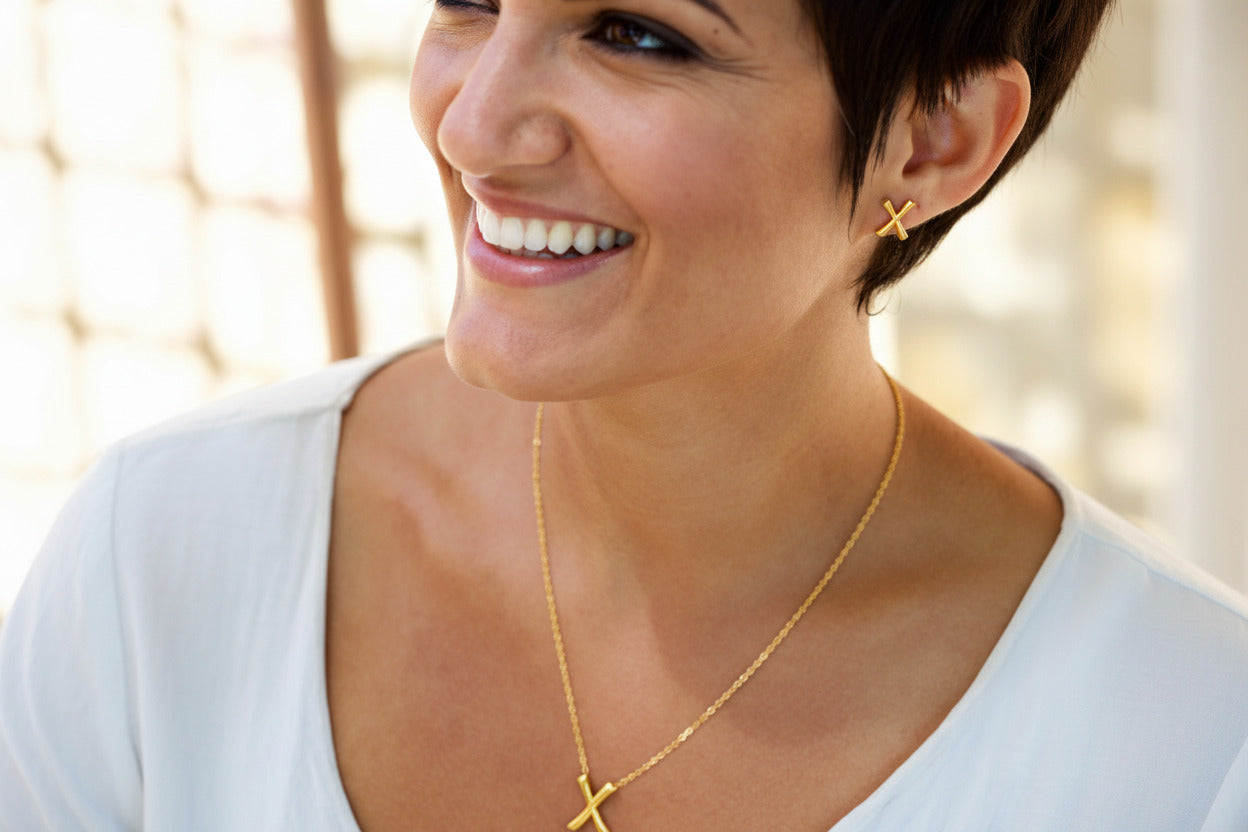 A Big Kiss and Two Little Kisses Necklace and Earrings 18 carat yellow gold vermeil  Gift Set