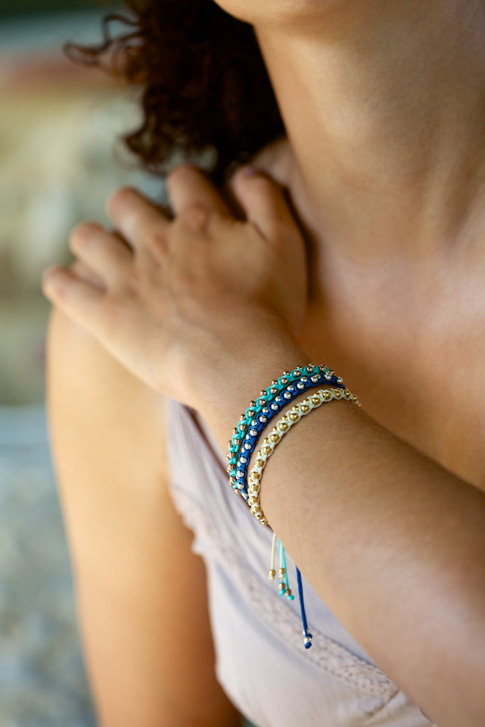 Sterling silver and real gold luxury beaded shambala bracelets everyday wear