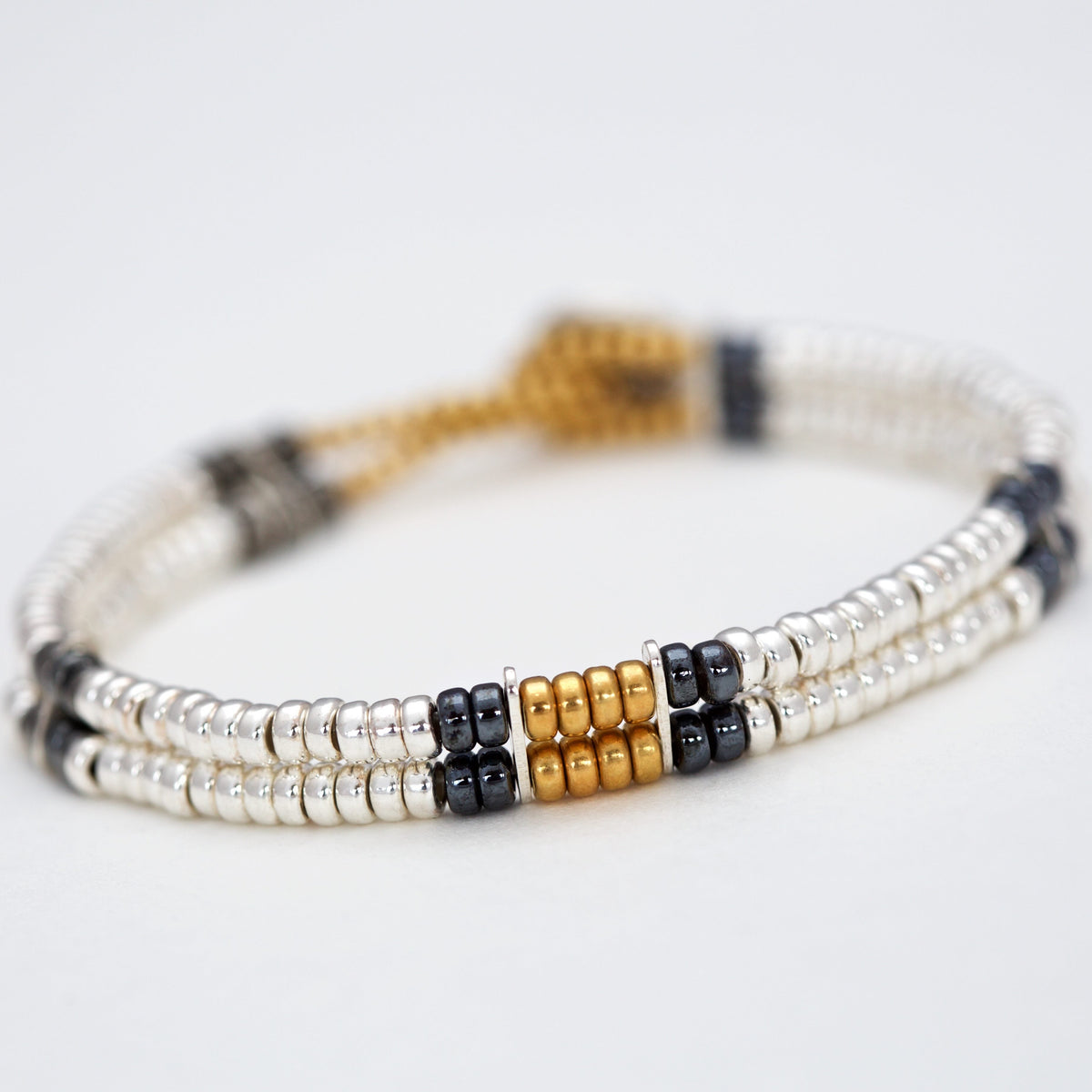 Luxury Double Strand Beaded Bracelet - Sterling silver with 18 carat yallow gold vermeil and black rhodium -Shebelle