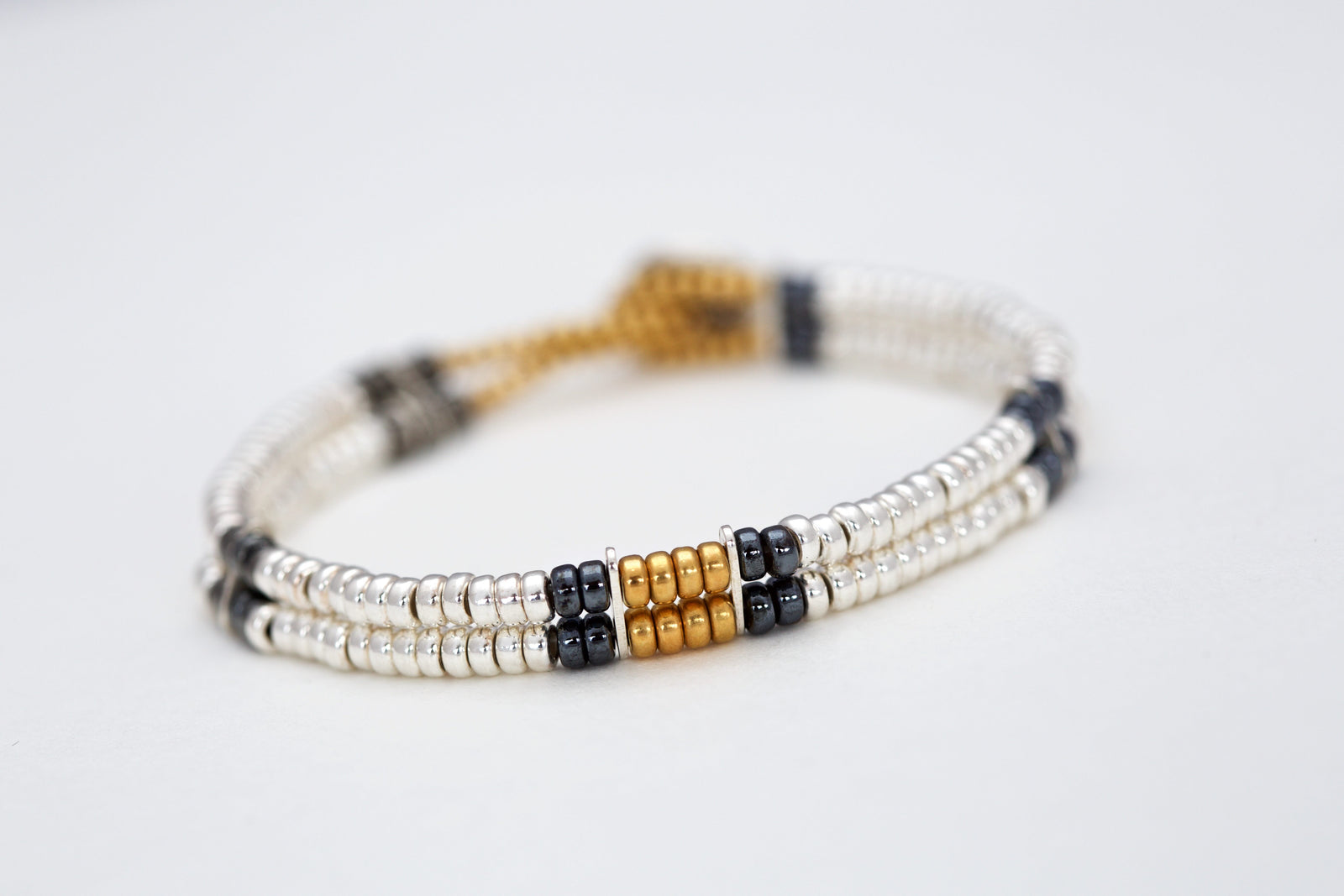 Luxury Double Strand Beaded Bracelet - Sterling silver with 18 carat yallow gold vermeil and black rhodium -Shebelle