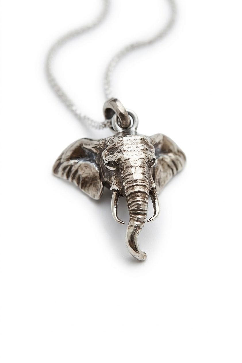 Sterling Silver Elephant Head Pendant Necklace 