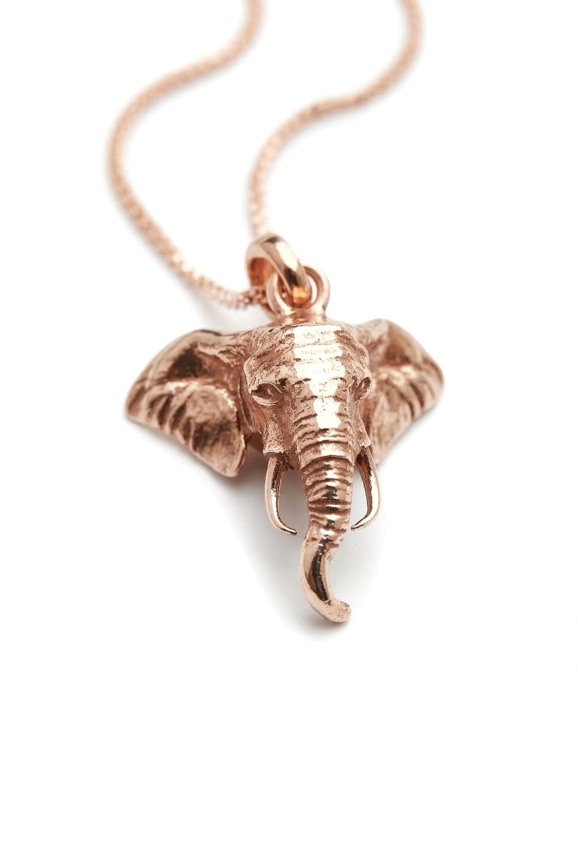 Sensational substantial Rose Gold Elephant Head Pendant Necklace 