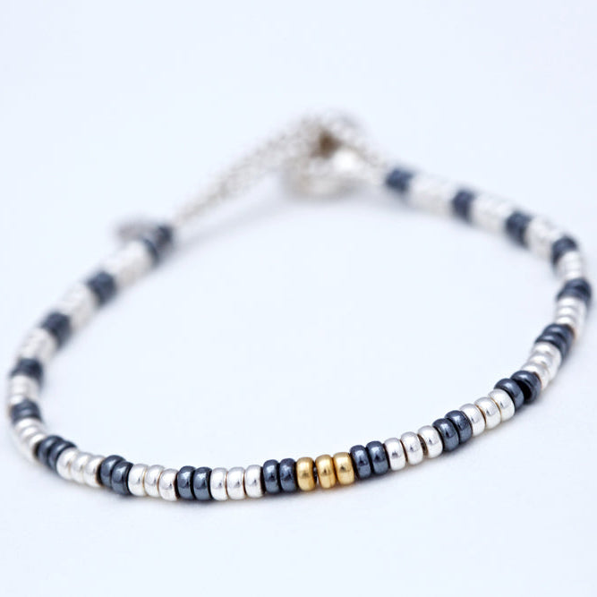 Galana Bracelet Black Rhodium Sterling Silver and yellow gold Beaded Bracelet