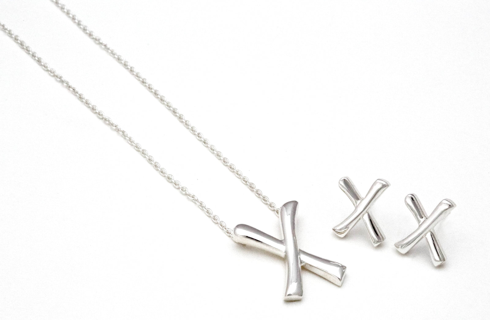 Kisses Necklace and Earring Set - Sterling Silver