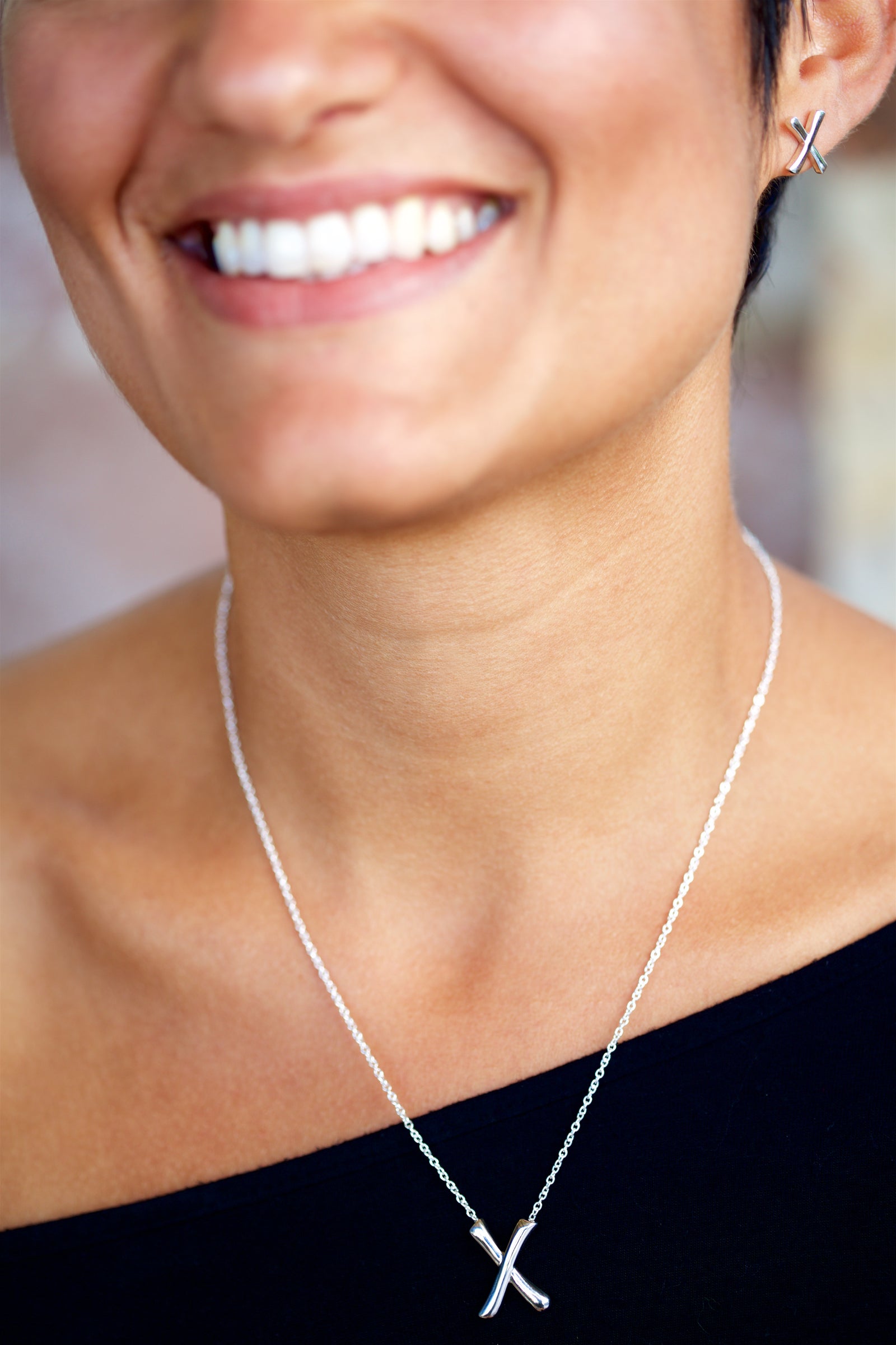 A Big Kiss Necklace and and Two Little Kisses Earrings solid sterling silver for her