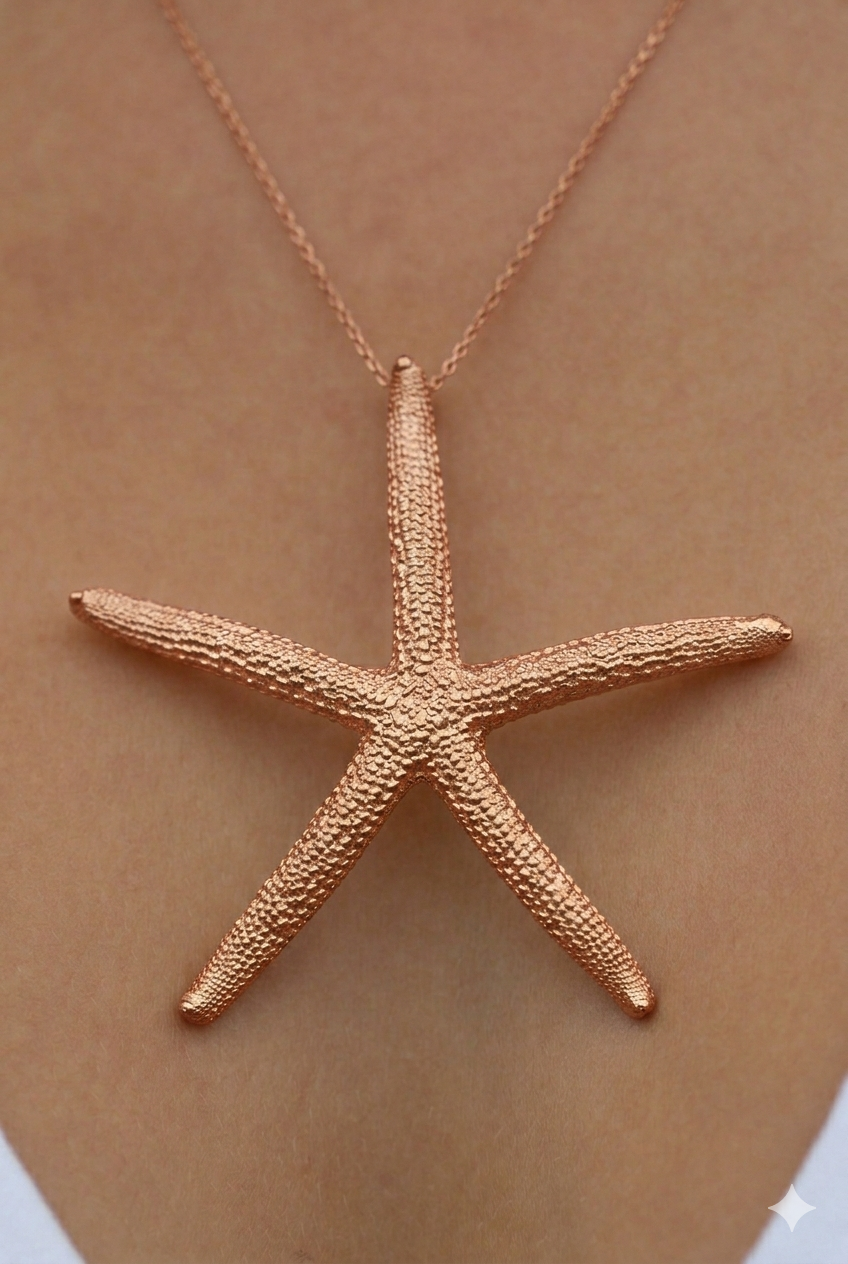 Large Starfish Pendant Necklace Rose Gold Vermeil