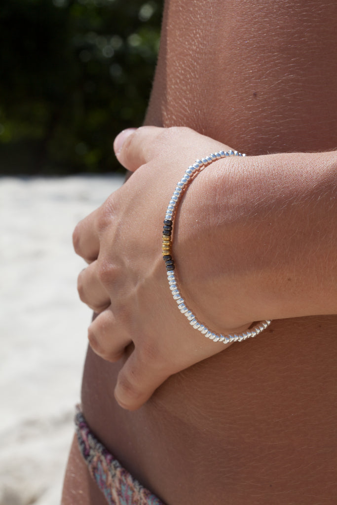 Tana Beaded Bracelet Sterling silver Yellow Gold and Black rhodium detailing