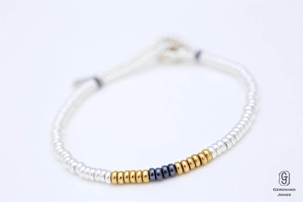 Mara River Beaded Bracelet Sterling silver Yellow Gold and Black rhodium detailing