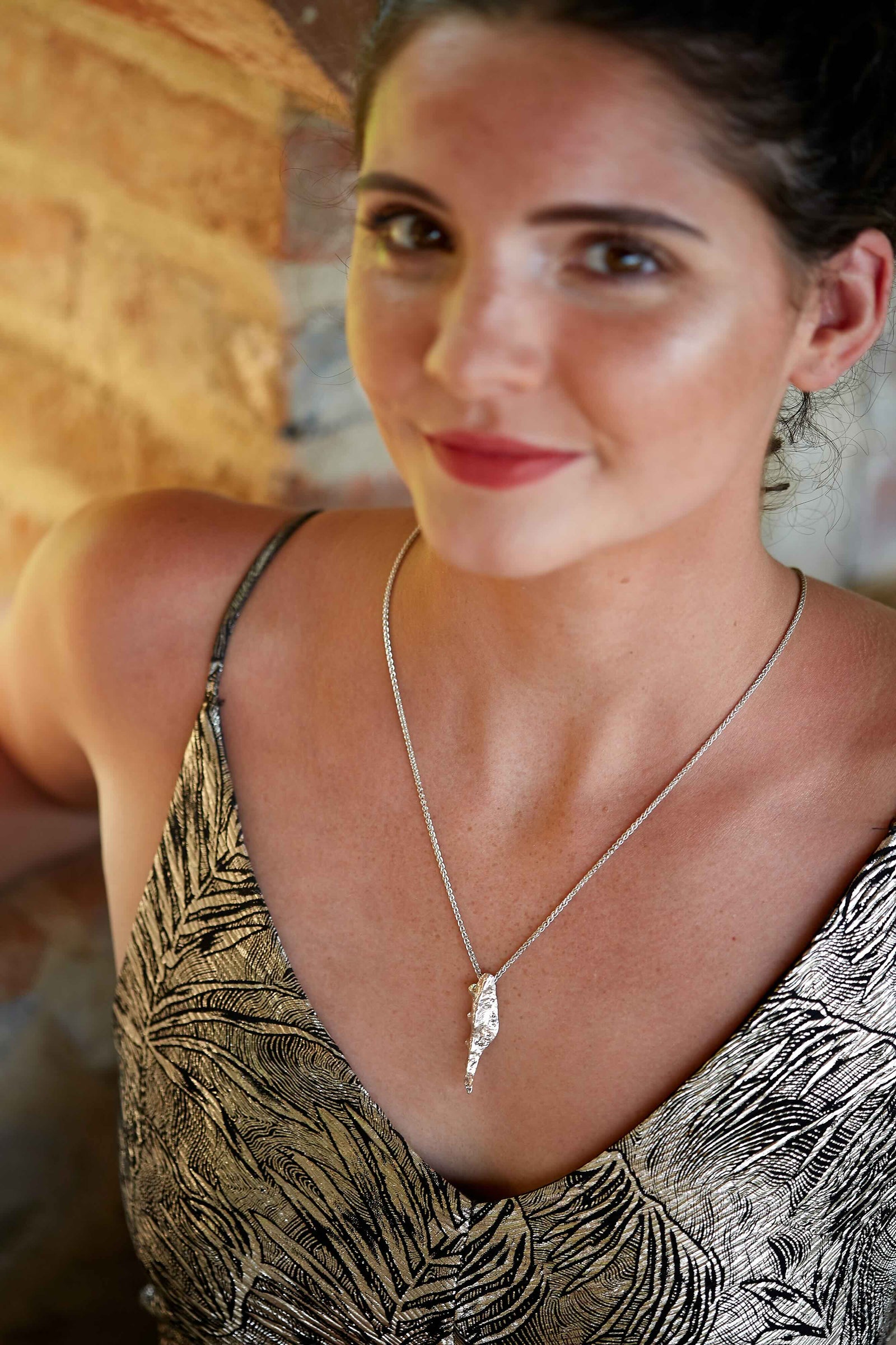 Totally original stylish pendant necklace from nature in heavyweight solid Sterling silver on Sterling silver chain