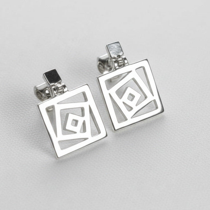 Designer geometric square stud earrings in Sterling silver