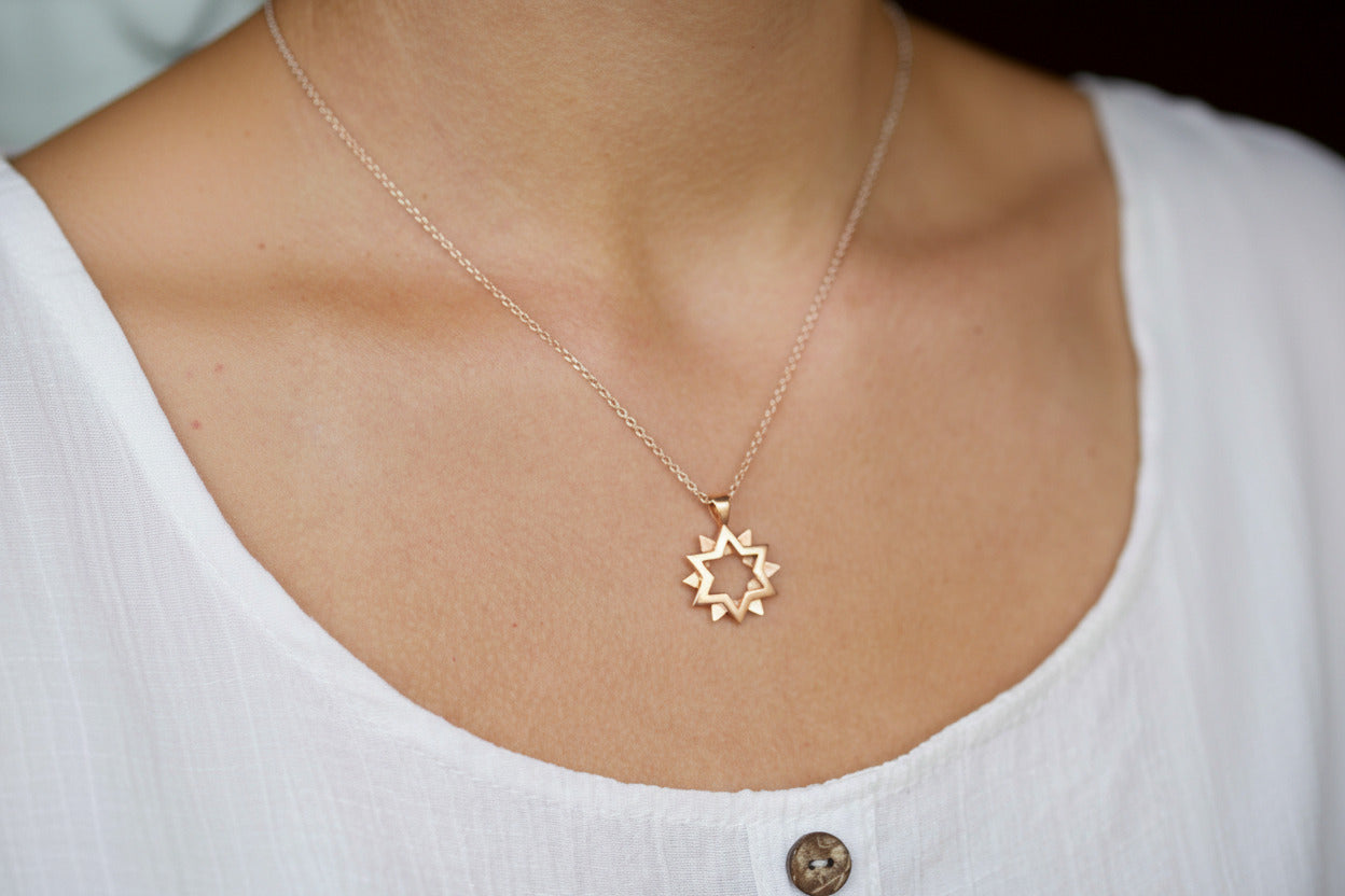 Rose Gold Sun Pendant Necklace 