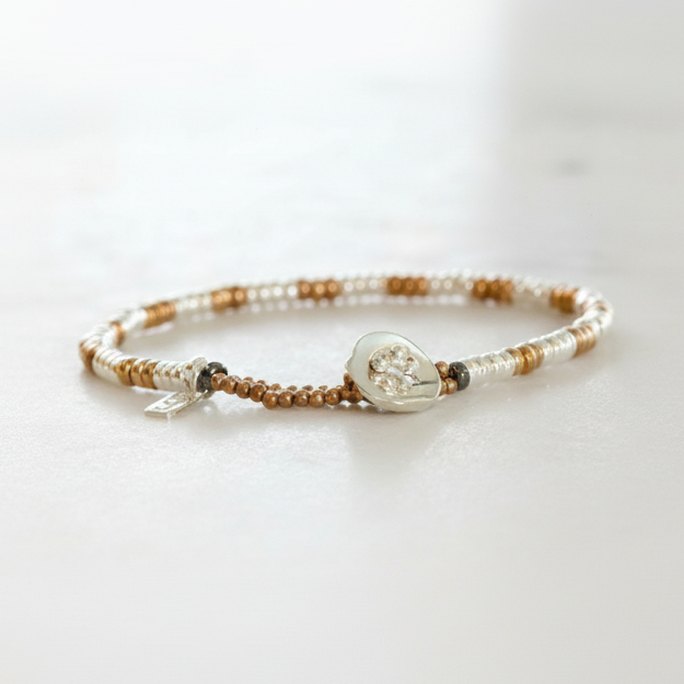 Rose gold , Sterling silver and black rhodium beaded bracelet - Tula