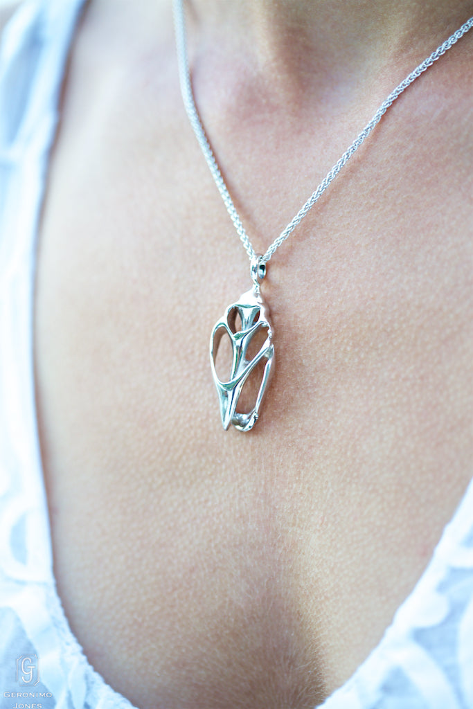 Interior Seahell structure cast in Sterling Silver unique eye-catching Pendant Necklace
