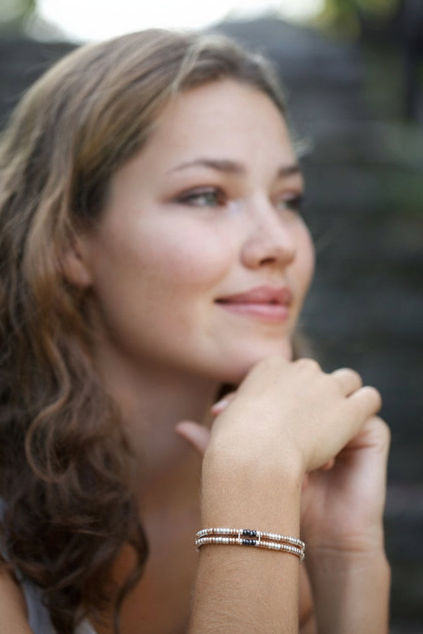 Precious Metal Double Strand Beaded Bracelets